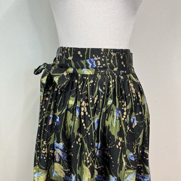 Ann Taylor Loft Skirt size 12 Black Blue Green Floral Pleated Career Church Boho - Picture 2 of 9